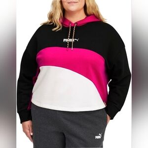 Puma City Light Colorblock Hoodie in Black, Pink & White Sz 2X Cropped NWT